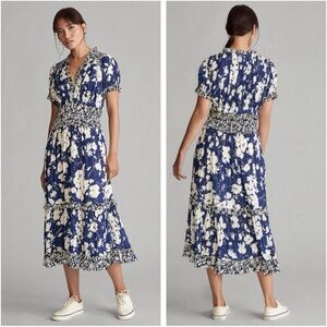 Polo by Ralph Lauren Satin Pleated Floral  Midi Dress